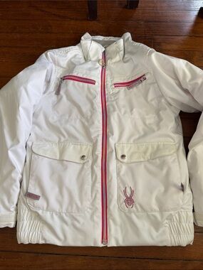 Spyder Girls' White Puff Jacket with Pink Trim